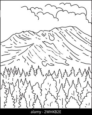 Mount St Helens National Volcanic Monument in Washington State Mono Line Art Stockfoto