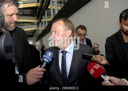 COPENAHGEN /DÄNEMARK 19. Juni 2015  Lars Lokke Rasmussen Opposition und Verleumdungsführer trifft nach Wahlabenden beim Presseessen des National Press Club ein Stockfoto