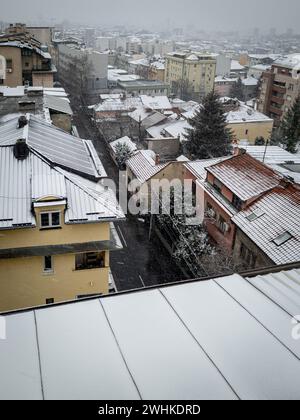 Stadt ​​roofs mit Schnee bedeckt, Belgrad, Serbien Stockfoto