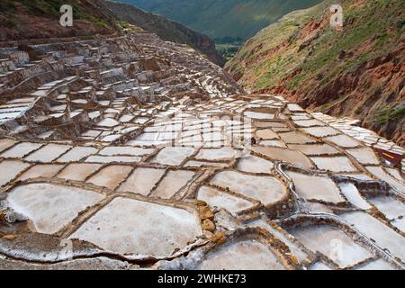 Salineras de Maras oder Salzminen von Maras, Region Cusco, Peru Stockfoto
