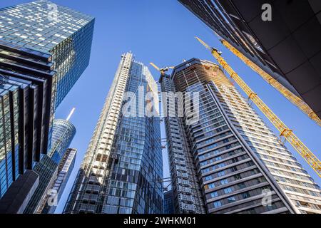 VIER, vier neue Wolkenkratzer entstehen hier, Hochhaus Frankfurt 4 Tower, Frankfurt am Main, Hessen Stockfoto