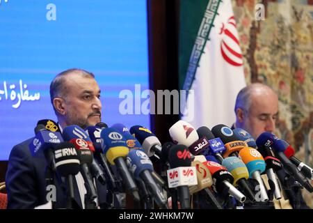 Beirut, Libanon. Februar 2024. Iranischer Außenminister HOSSEIN AMIR ABDOLLAHIAN spricht während einer Pressekonferenz in Beirut. (Kreditbild: © iranisches Außenministerium via ZUMA Press Wire) NUR REDAKTIONELLE VERWENDUNG! Nicht für kommerzielle ZWECKE! Stockfoto