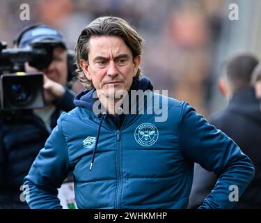 Thomas Frank Manager von Brentford, während des Premier League-Spiels Wolverhampton Wanderers gegen Brentford in Molineux, Wolverhampton, Großbritannien, 10. Februar 2024 (Foto: Cody Froggatt/News Images) Stockfoto