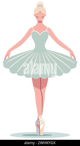 Flache Illustration einer Ballerina, die auf Zehenspitzen in einer Tanzposition steht, isoliert auf weißem Hintergrund. Stock Vektor