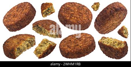 Vegetarische Linsenburger, gesunde pflanzliche Koteletts isoliert auf weißem Hintergrund Stockfoto