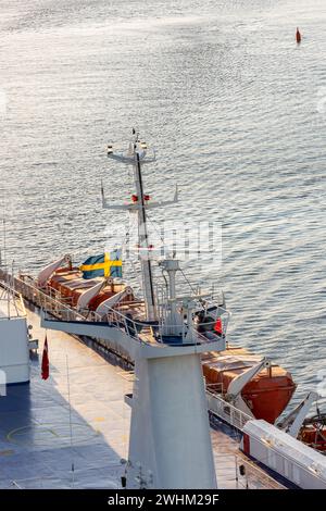 Göteborg, Schweden - 17. Oktober 2021: Oberer Mast einer Fähre. Stockfoto