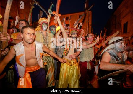 Moros y cristianos. PollenÃ Sierra de Tramuntana.Mallorca.Islas Baleares. EspaÃ±a. Stockfoto