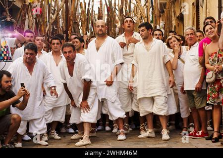 Moros y cristianos. PollenÃ Sierra de Tramuntana.Mallorca.Islas Baleares. EspaÃ±a. Stockfoto