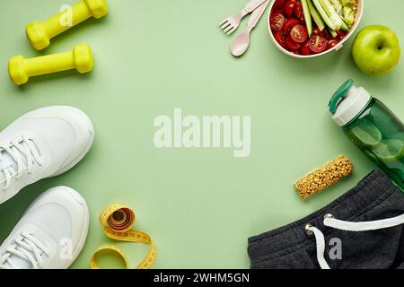 Kreative Flach der Sport- und Fitnessgeräte. Stockfoto