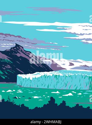 Perito Moreno Glacier im Nationalpark Los Glaciares Argentinien WPA Art Deco Poster Stockfoto