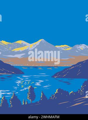 Genfersee auf der Nordseite der Schweizer Alpen Schweiz WPA Art Deco Poster Stockfoto