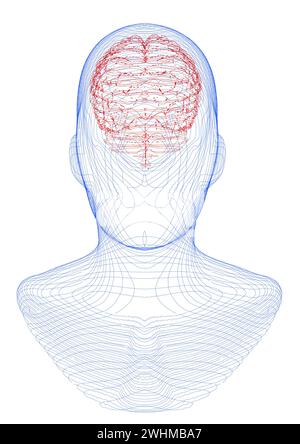 Neurologie, Philosophie: Zusammenhänge, die Entwicklung von Denken und Reflexion, die unendlichen Möglichkeiten von Gehirn und Geist. Menschliche Anatomie. Mann Stockfoto