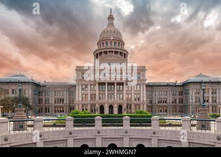 Das Texas State Capitol Building bei Sonnenuntergang in Austin, Texas, USA. Stockfoto