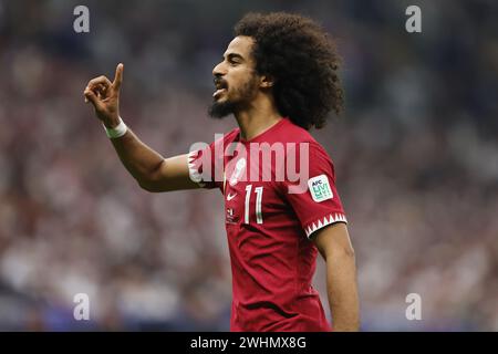 Doha, Katar. Februar 2024. Akram Afif (QAT) Fußball/Fußball : das 2023 Endspiel zwischen Jordanien 1-3 Katar im Lusail Stadium in Doha, Katar. Quelle: Mutsu Kawamori/AFLO/Alamy Live News Stockfoto