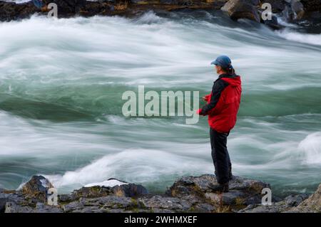 Flyfishing, Steelhead Falls Wilderness Study Area, Deschutes Wild and Scenic River, Prineville District Bureau of Land Management, Oregon Stockfoto