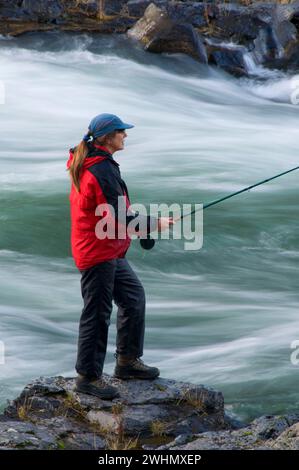 Flyfishing, Steelhead Falls Wilderness Study Area, Deschutes Wild and Scenic River, Prineville District Bureau of Land Management, Oregon Stockfoto