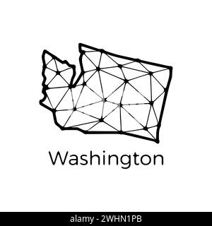 Washington DC State Map polygonale Darstellung aus Linien und Punkten, isoliert auf weißem Hintergrund. US-Bundesstaat mit niedrigem Poly-Design Stockfoto