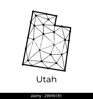 Utah State Map polygonale Darstellung aus Linien und Punkten, isoliert auf weißem Hintergrund. US-Bundesstaat mit niedrigem Poly-Design Stockfoto