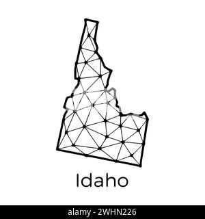 Idaho State Map polygonale Darstellung aus Linien und Punkten, isoliert auf weißem Hintergrund. US-Bundesstaat mit niedrigem Poly-Design Stockfoto