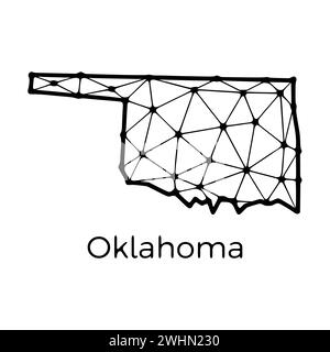 Oklahoma State Map polygonale Darstellung aus Linien und Punkten, isoliert auf weißem Hintergrund. US-Bundesstaat mit niedrigem Poly-Design Stockfoto