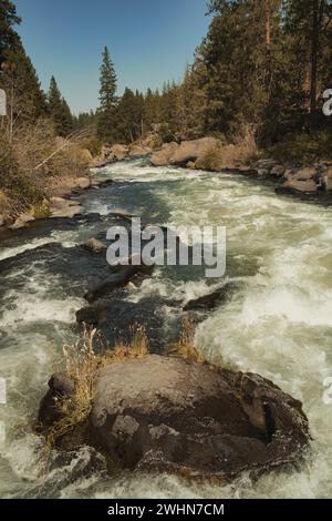 Das ist der Deschutes River. Ich habe das vom Deschutes River Trail in Bend, Oregon, aufgenommen. Stockfoto