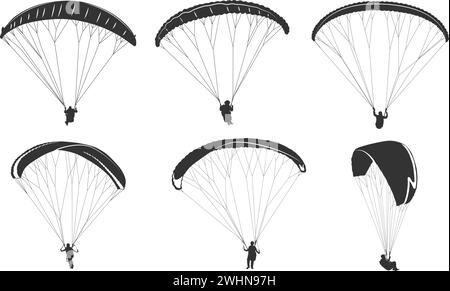 Paragliding Silhouetten, Fliegende Paragliding Silhouetten, Paragliding Vektor, Paragliding Clipart, Paragliding Bundle Stock Vektor