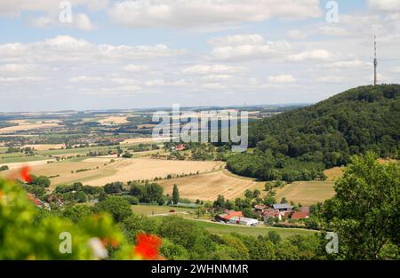 Der Blick auf die Hohenlohe Ebene von Waldenburg, Baden-WÃ¼rttemberg, Deutschland, Europa. Stockfoto