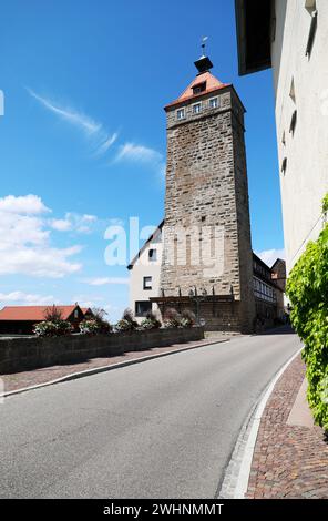 Der Blick auf die Hohenlohe Ebene von Waldenburg, Baden-WÃ¼rttemberg, Deutschland, Europa. Stockfoto