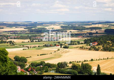 Der Blick auf die Hohenlohe Ebene von Waldenburg, Baden-WÃ¼rttemberg, Deutschland, Europa. Stockfoto