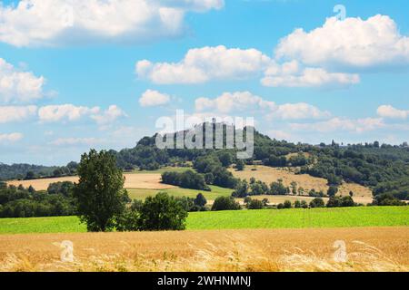 Der Blick auf die Hohenlohe Ebene von Waldenburg, Baden-WÃ¼rttemberg, Deutschland, Europa. Stockfoto