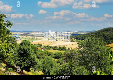 Der Blick auf die Hohenlohe Ebene von Waldenburg, Baden-WÃ¼rttemberg, Deutschland, Europa. Stockfoto