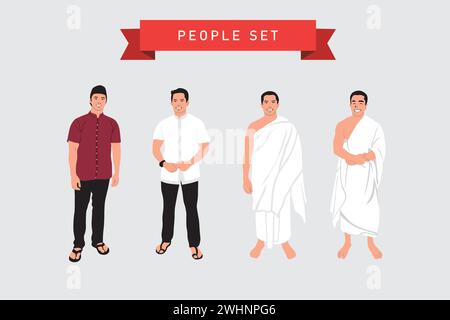 Gruppe von Menschen in verschiedenen Stellungen. Vektorabbildung in abgewickelter Form. Stock Vektor