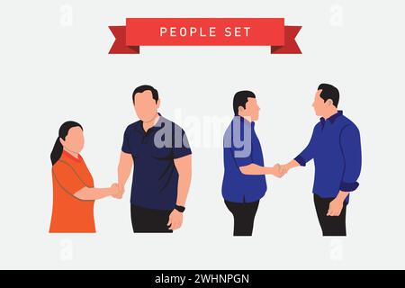 Menschen, die die Hände schütteln. Vektor-Illustration eines Mannes und einer Frau, die Hände schütteln. Stock Vektor