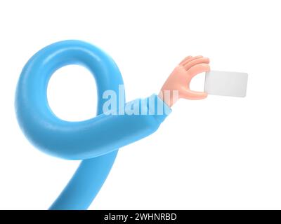 Cartoon Geste Symbol Mockup.3d Symbol braune Hand Hand hält Karte Geste. Realistische Illustration für soziale Medien, 3D-Rendering auf weißem Hintergrund. Stockfoto