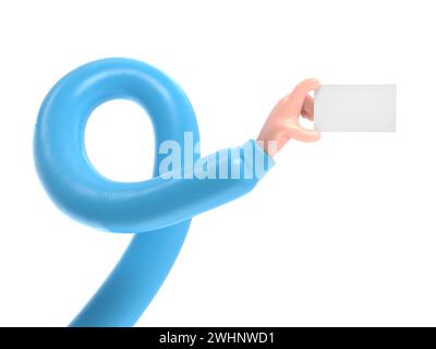 Cartoon Geste Symbol Mockup.3d Symbol braune Hand Hand hält Karte Geste. Realistische Illustration für soziale Medien, 3D-Rendering auf weißem Hintergrund Stockfoto