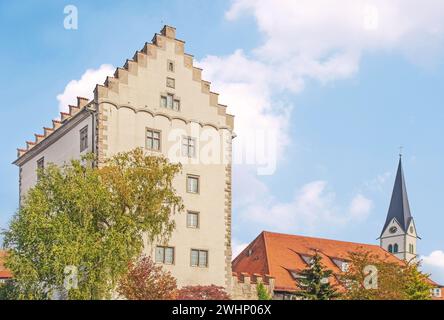 Bishop's Castle und St. Nicholas Markdorf, Bodenseebezirk Stockfoto