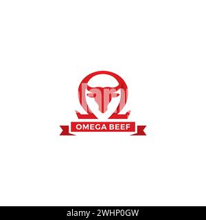 Omega Beef Logo einfach. „Farm Animal“-Logo Stock Vektor