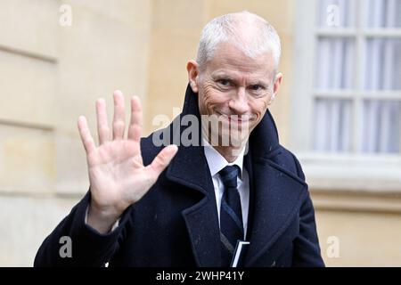 Paris, Frankreich. Februar 2024. Franck Riester während eines „Arbeitsseminars“ mit dem französischen Premierminister im Hotel Matignon am 10. Februar 2024 in Paris. Quelle: Abaca Press/Alamy Live News Stockfoto