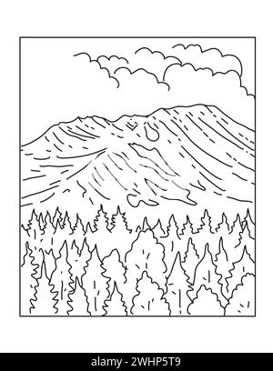 Mount St Helens National Volcanic Monument in Washington State Mono Line Art Stockfoto