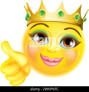 Königin Prinzessin Emoticon Gold Krone Cartoon Gesicht Stock Vektor