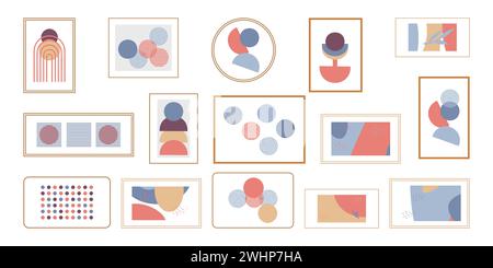 Setzen Sie dekorative Elemente für die Innenarchitektur. Abstrakte Gemälde. Wohndekoration. Illustration der Vektorabwicklung. Stock Vektor