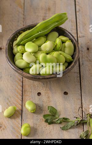 Frische und rohe grüne Bohnen Stockfoto