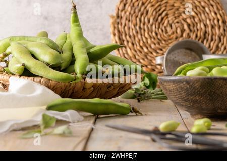 Frische und rohe grüne Bohnen Stockfoto