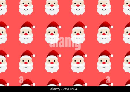 Weihnachtsmann Weihnachtskopf nahtloses Muster auf rotem Hintergrund. Vektorabbildung. Stock Vektor