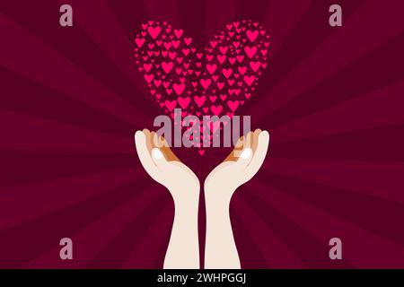 Hände im Gesundheitswesen, die das Herz halten. Gesundheits- oder Medizin-Symbol. Vektorabbildung. Stock Vektor