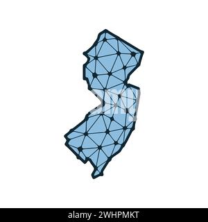 New Jersey State Map polygonale Illustration aus Linien und Punkten, isoliert auf weißem Hintergrund. US-Bundesstaat mit niedrigem Poly-Design Stockfoto