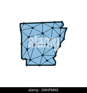 Arkansas State Map polygonale Darstellung aus Linien und Punkten, isoliert auf weißem Hintergrund. US-Bundesstaat mit niedrigem Poly-Design Stockfoto