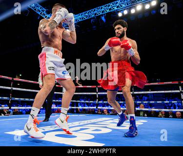 LONDON, VEREINIGTES KÖNIGREICH. Februar 24. Hamzah Sheeraz vs. Liam Williams - WBC Silver and Commonwealth Middleweight Championships während der Queensberry Promotions Show Sheeraz vs Williams und Undercard in der Copper Box Arena am Samstag, 10. Februar 2024 in LONDON, ENGLAND. Quelle: Taka G Wu/Alamy Live News Stockfoto