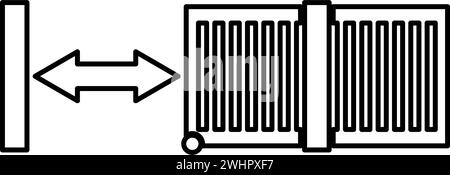 Schiebetore automatisches Gitterzaun System Eingang Gehäuse Kontur Umrisslinie Symbol schwarze Farbe Vektor Illustration Bild dünn flach Stil einfach Stock Vektor