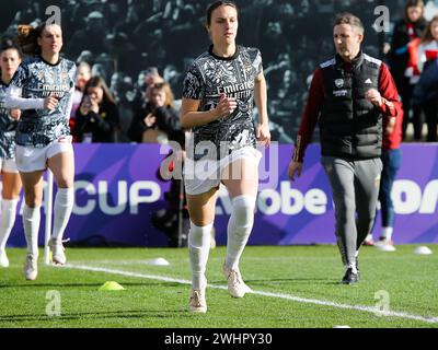 Borehamwood, Großbritannien. Februar 2024. Borehamwood, England, 11. Februar 2024: Lotte Wubben-Moy (3 Arsenale) vor dem Adobe Womens FA Cup Spiel zwischen Arsenal und Manchester City im Mangata Pay UK Stadium (Meadow Park) in Borehamwood, England. (Jay Patel/SPP) Credit: SPP Sport Press Photo. /Alamy Live News Stockfoto